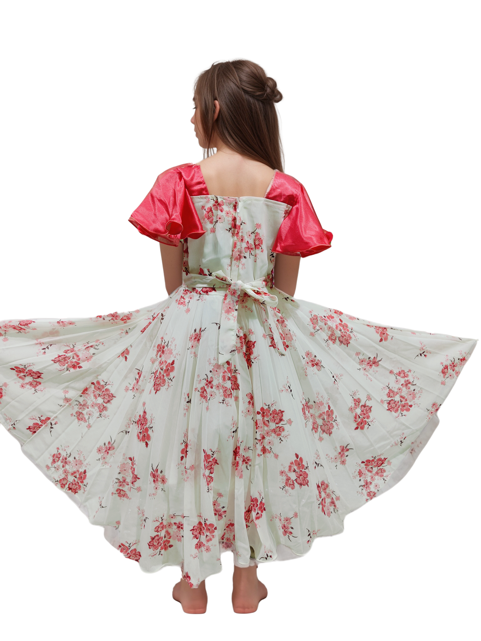 Elegant Red & White Long Gown for Girls - Image 4