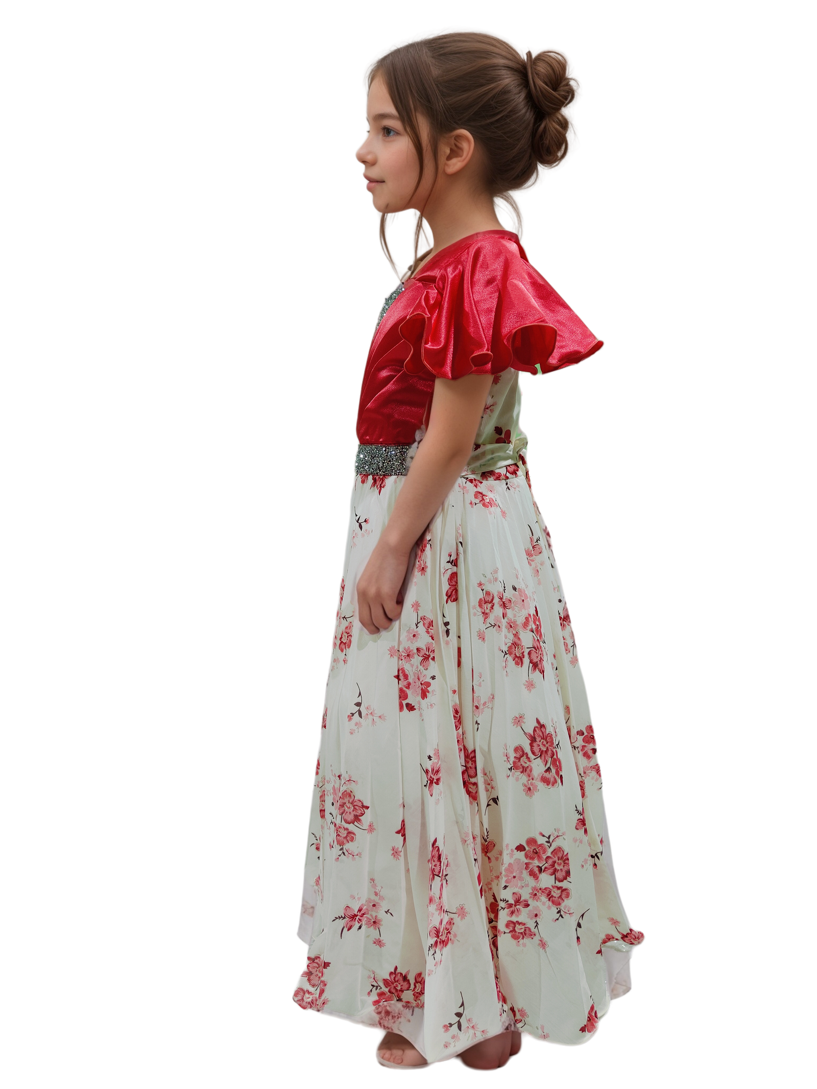 Elegant Red & White Long Gown for Girls - Image 2