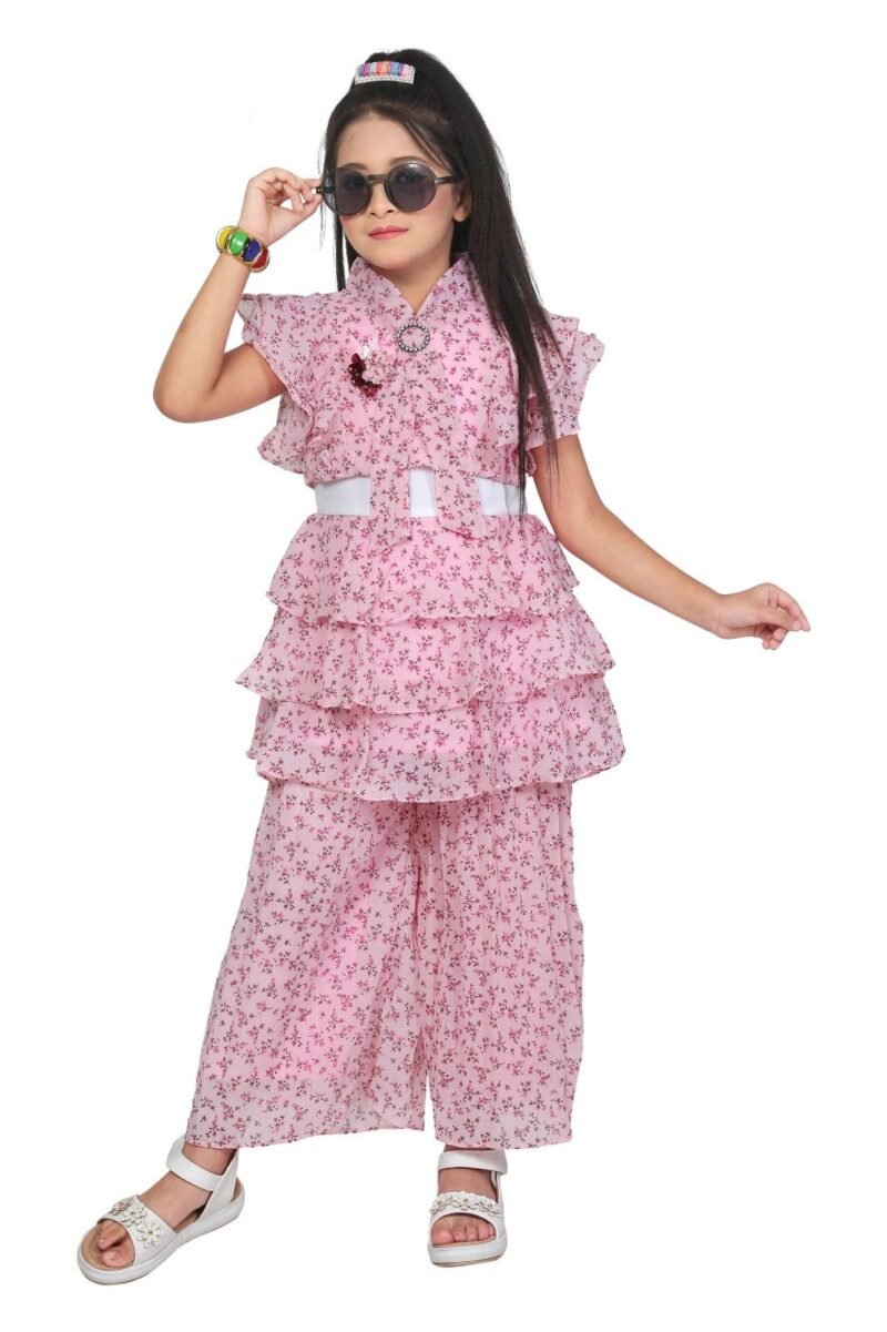 Pink Palazzo Pant & Top Set For Girls