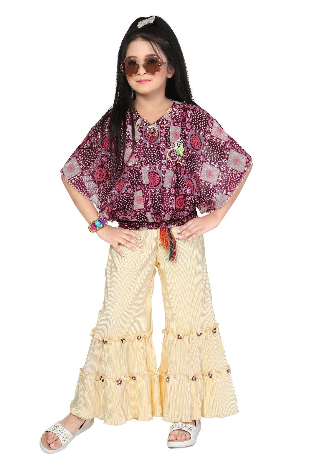 Palazzo Pant Sets For Girls (Wine)