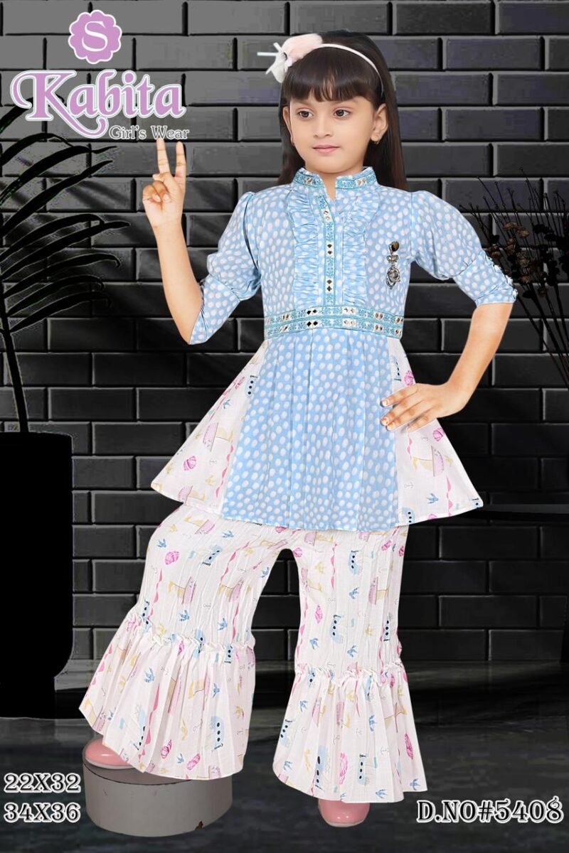 Pinky Chinky (Ding Dong) Girls Polka Dot Peplum Top Ruffle Palazzo Set ethnic wear kids dress