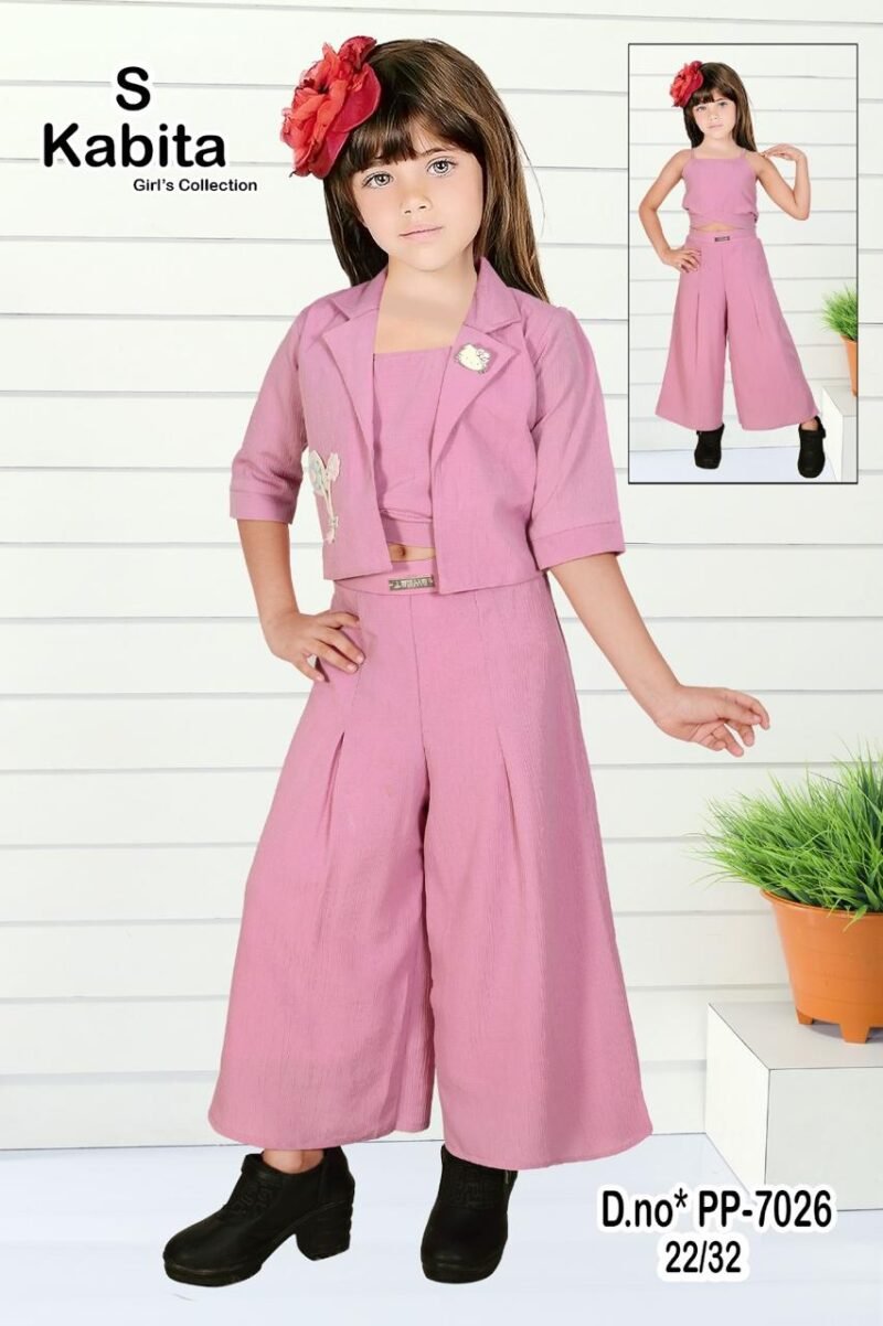 Pinky Chinky (Ding Dong) Girls Pink Palazzo Set with Crop Top and Shrug - D.no PP-7026