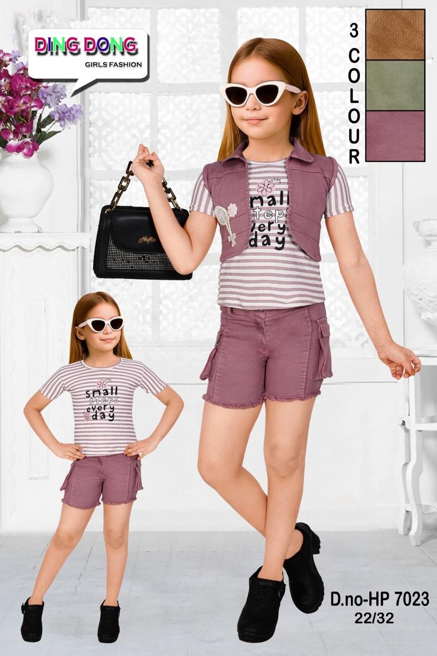 Pinky Chinky Ding Dong Girls Striped Dusty Rose Top and Cargo Shorts Set D.no-HP 7023